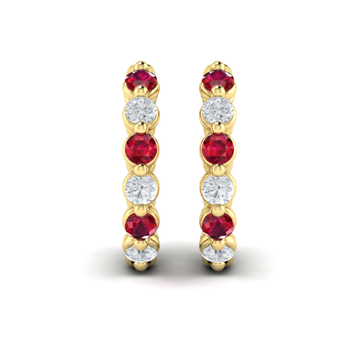 Diamond and Ruby  Twist Hoop Earrings