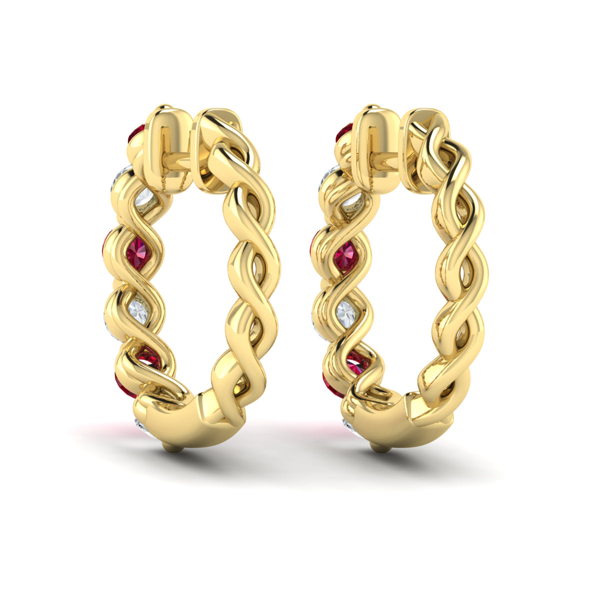Diamond and Ruby  Twist Hoop Earrings