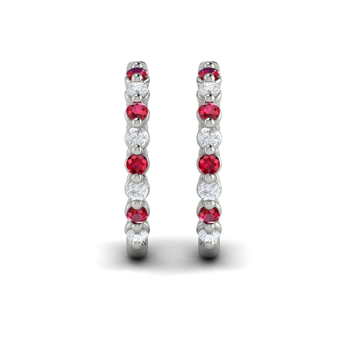 Diamond and Ruby  Twist Hoop Earrings