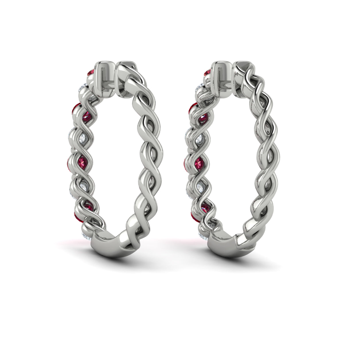 Diamond and Ruby  Twist Hoop Earrings