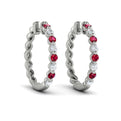 Diamond and Ruby  Twist Hoop Earrings