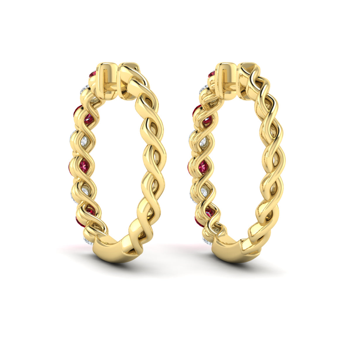 Diamond and Ruby  Twist Hoop Earrings