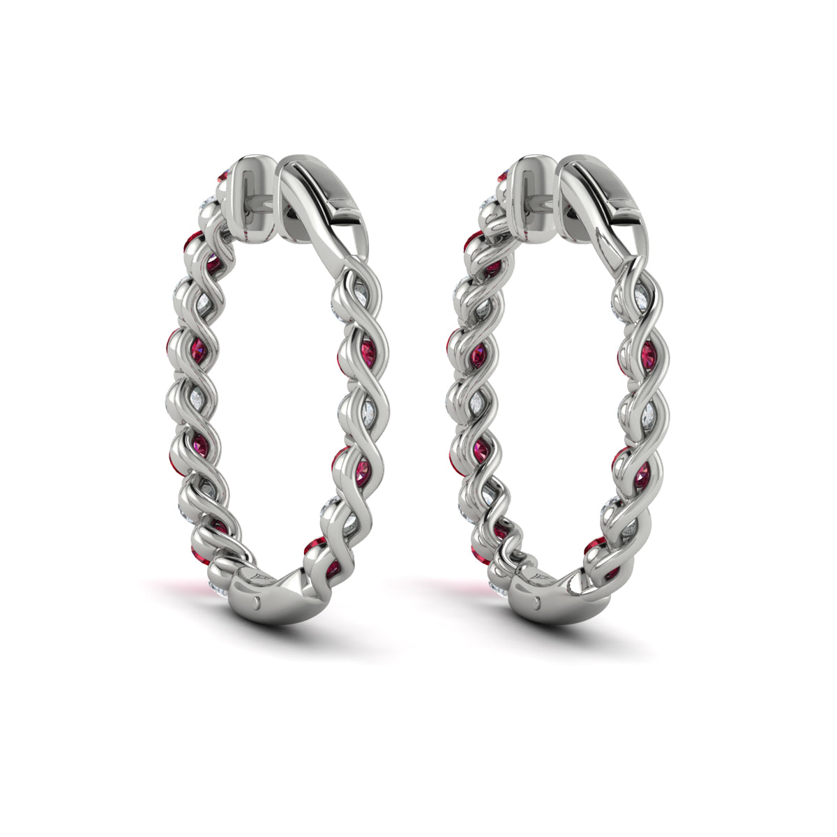 Inside Out Diamond and Ruby  Hoop Earrings