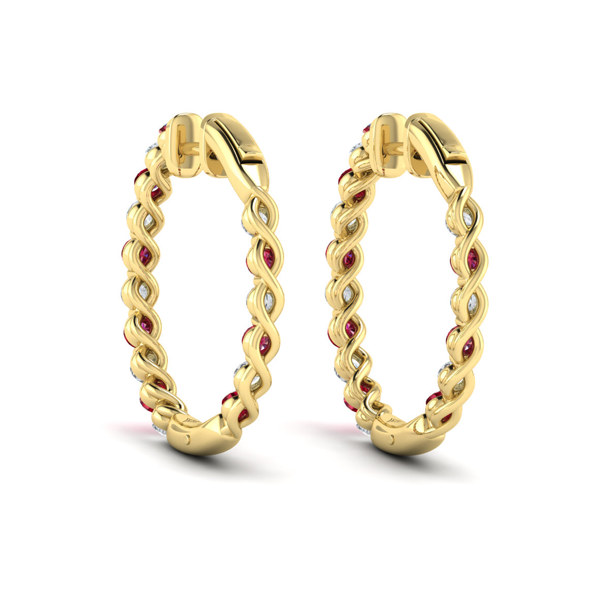 Inside Out Diamond and Ruby  Hoop Earrings