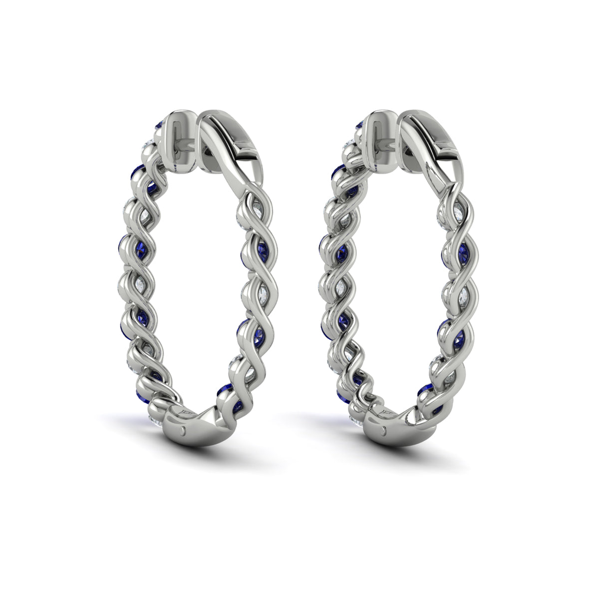 Inside Out Diamond and Blue Sapphire  Hoop Earrings