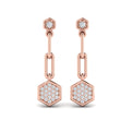 Diamond Honeycomb Link Long Drop Statement Earrings