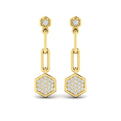 Diamond Honeycomb Link Long Drop Statement Earrings