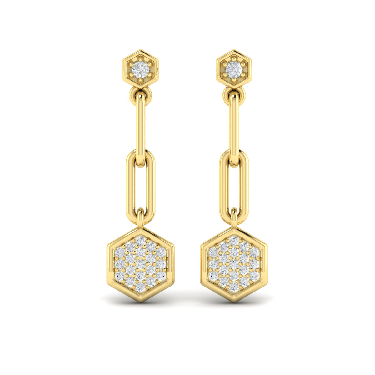 Diamond Honeycomb Link Long Drop Statement Earrings
