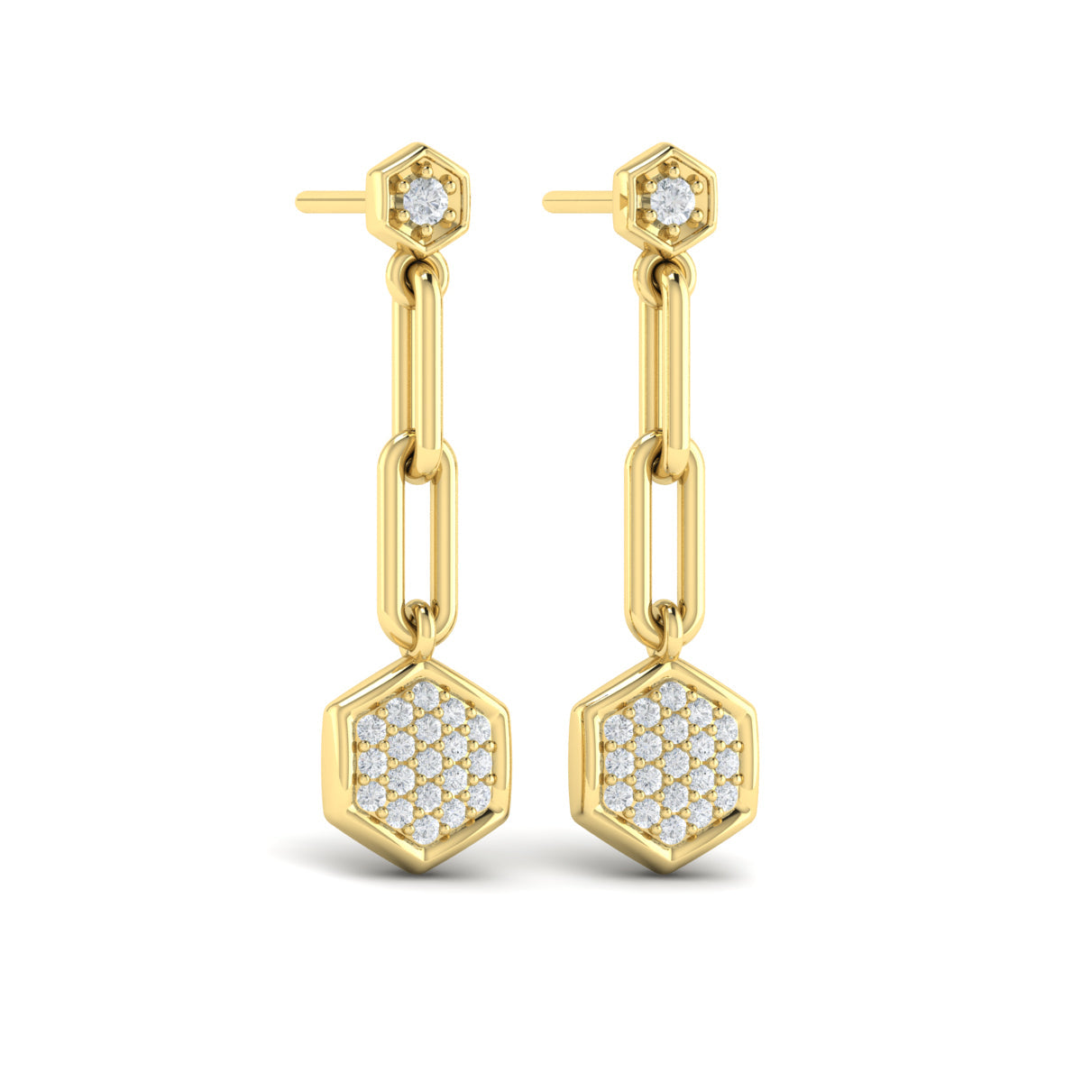 Diamond Honeycomb Link Long Drop Statement Earrings