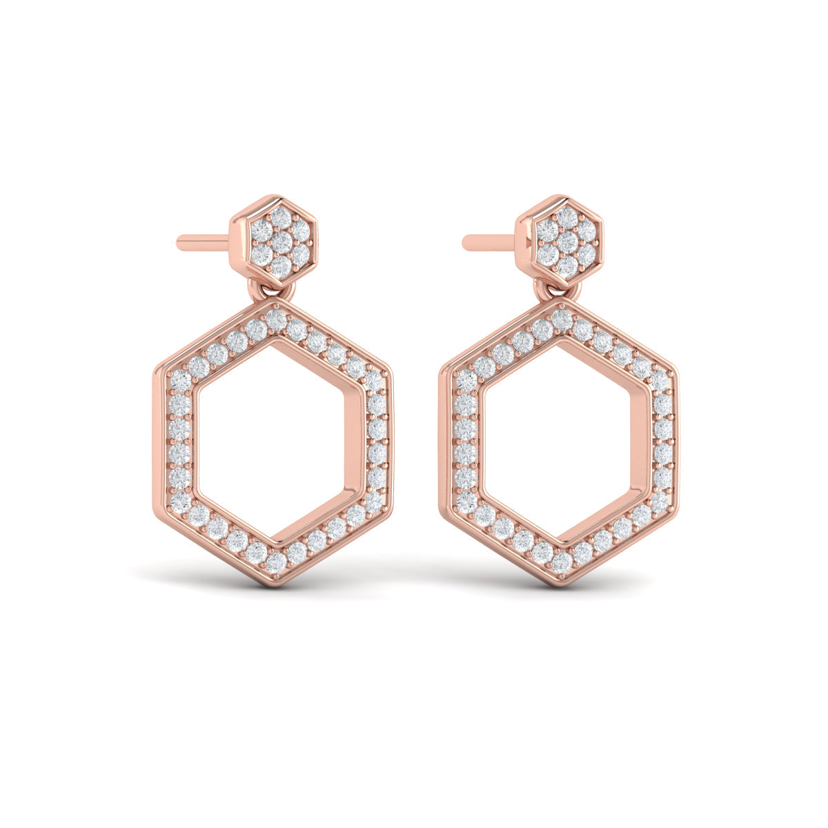 Channel Set Diamond Open Honeycomb Drop Stud Earrings