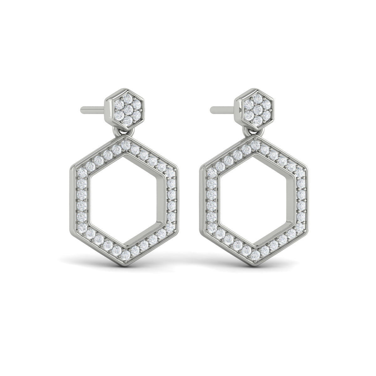 Channel Set Diamond Open Honeycomb Drop Stud Earrings