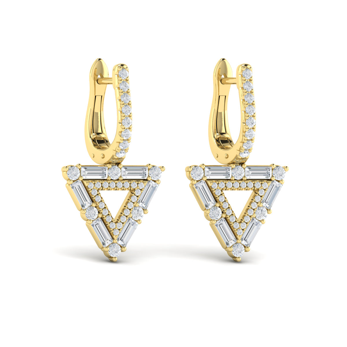 Diamond Baguette Double Trinity Huggie Earrings
