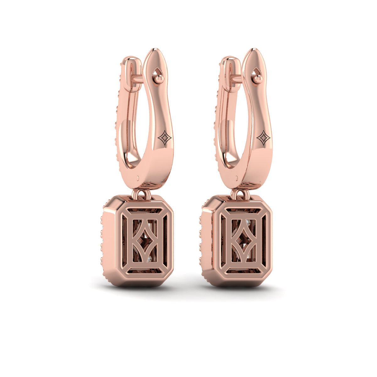 Diamond Baguette Halo Drop Huggie Earrings