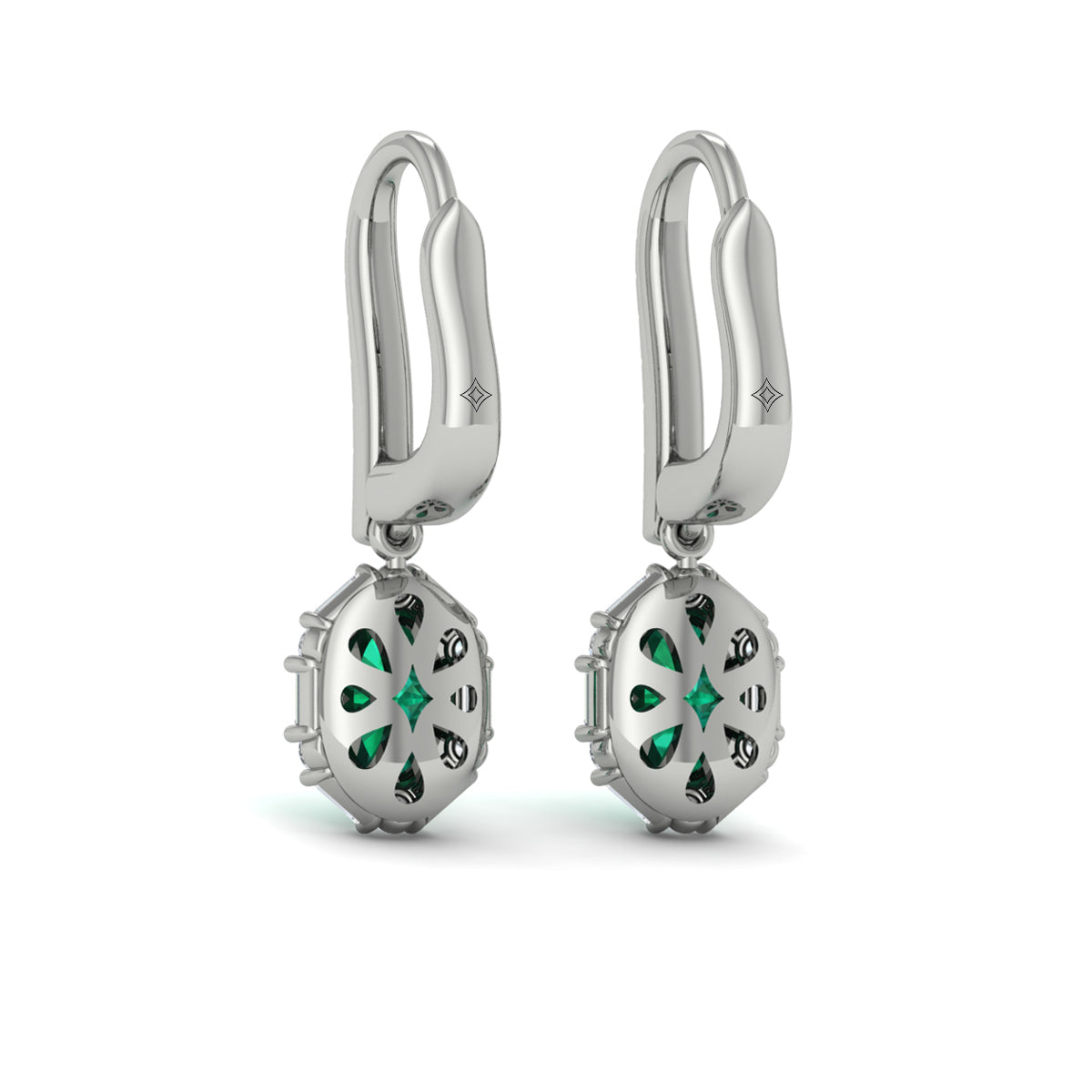 Oval Emerald and Diamond Baguette Earrings