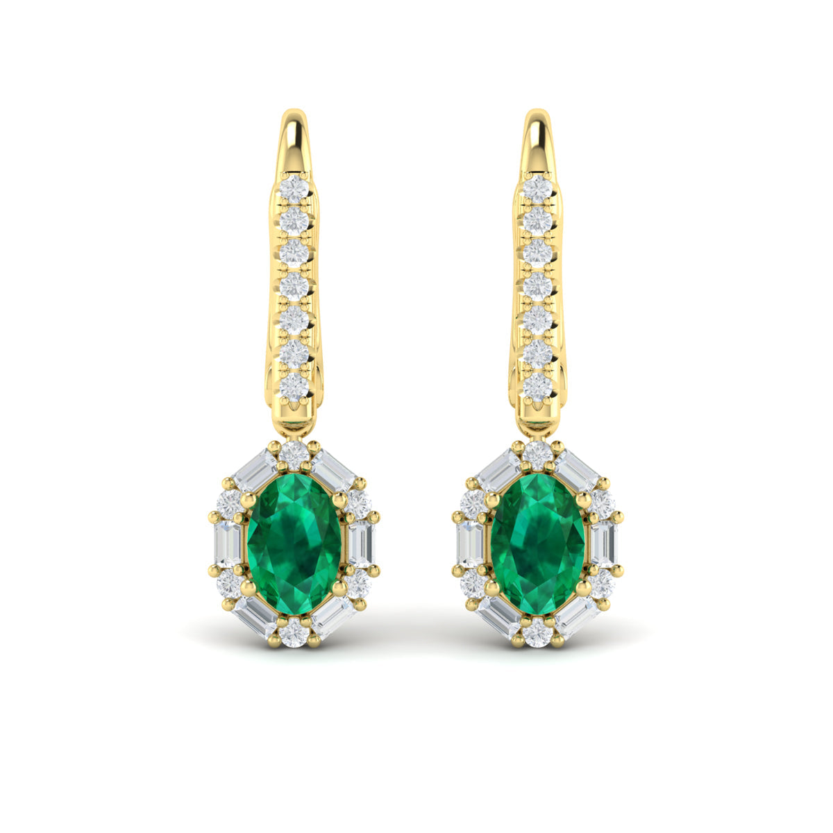 Oval Emerald and Diamond Baguette Earrings