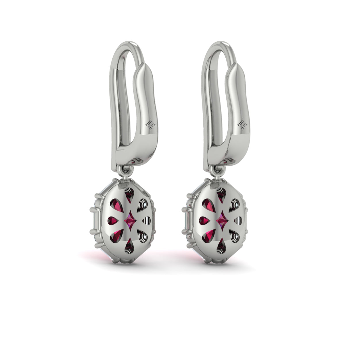 Oval Ruby and Diamond Baguette Earrings