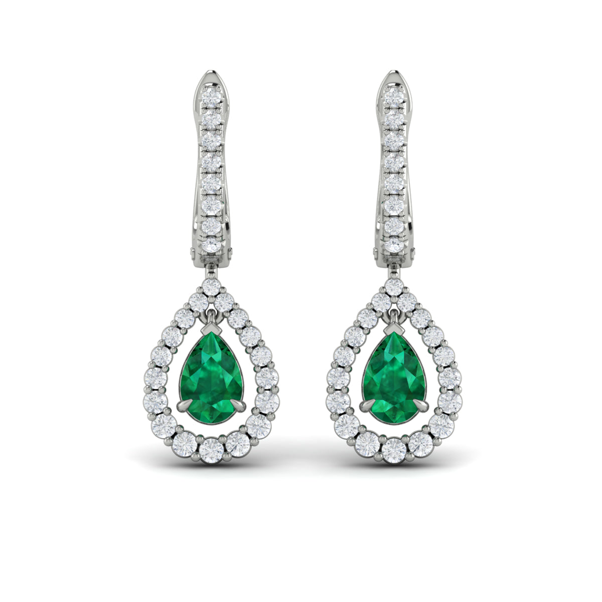 Tear Drop Emerald and Diamond Earrings
