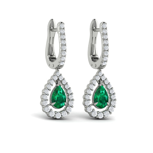 Tear Drop Emerald and Diamond Earrings