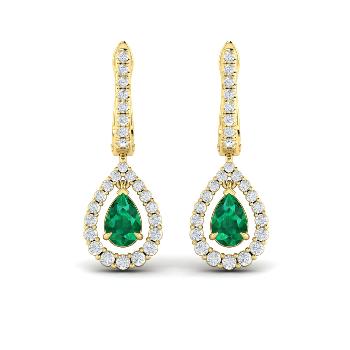 Tear Drop Emerald and Diamond Earrings