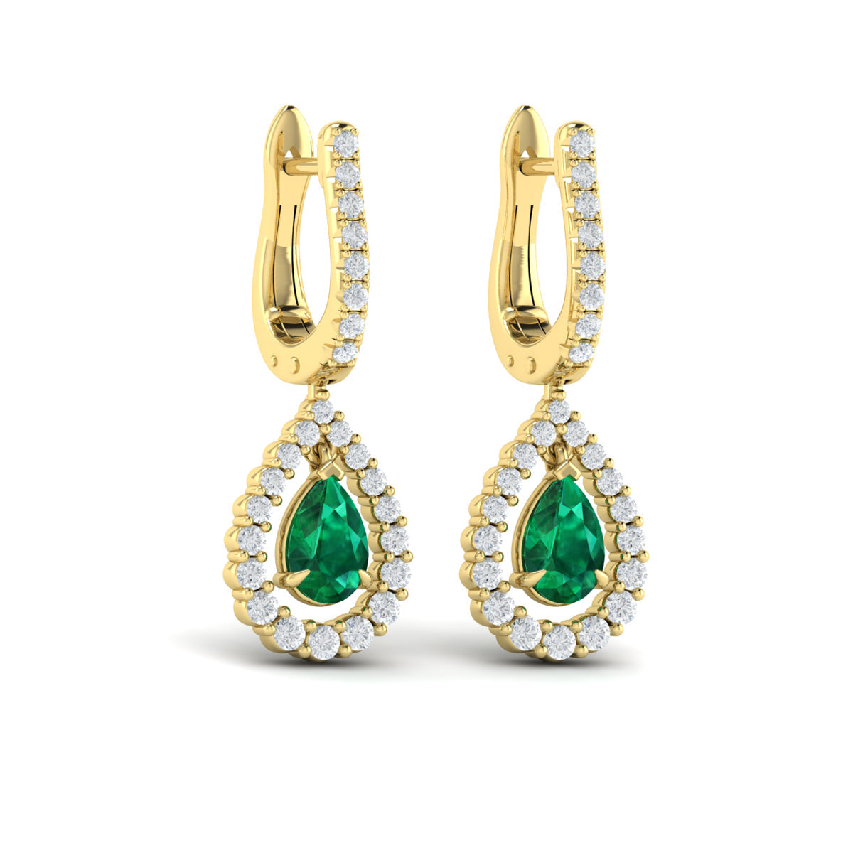 Tear Drop Emerald and Diamond Earrings