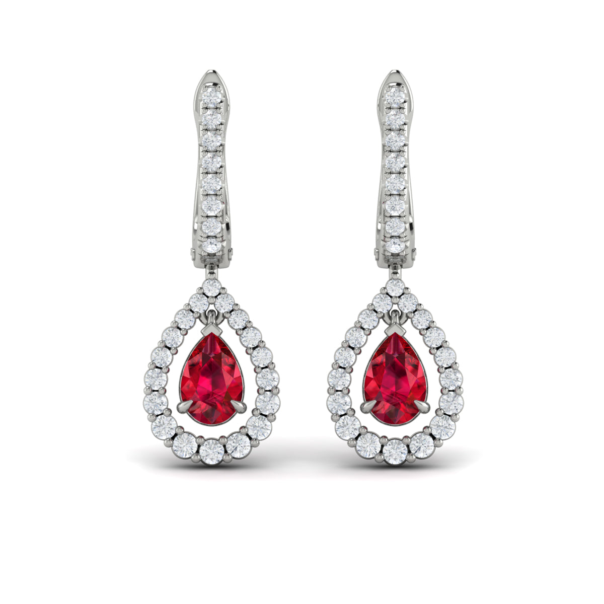 Tear Drop Ruby and Diamond Earrings