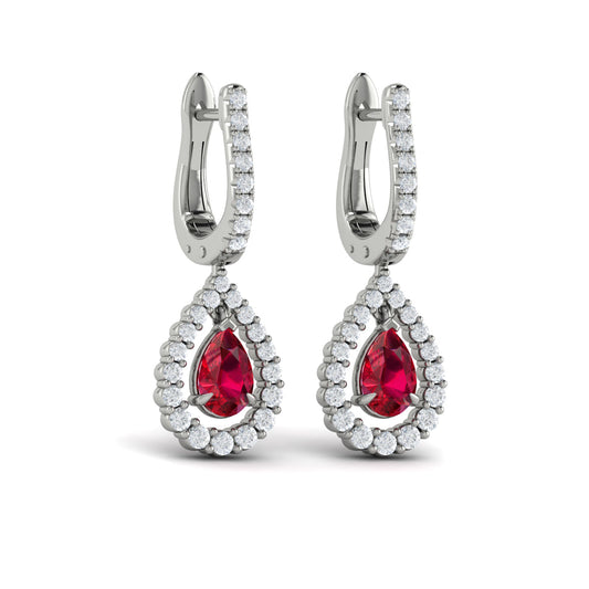 Tear Drop Ruby and Diamond Earrings