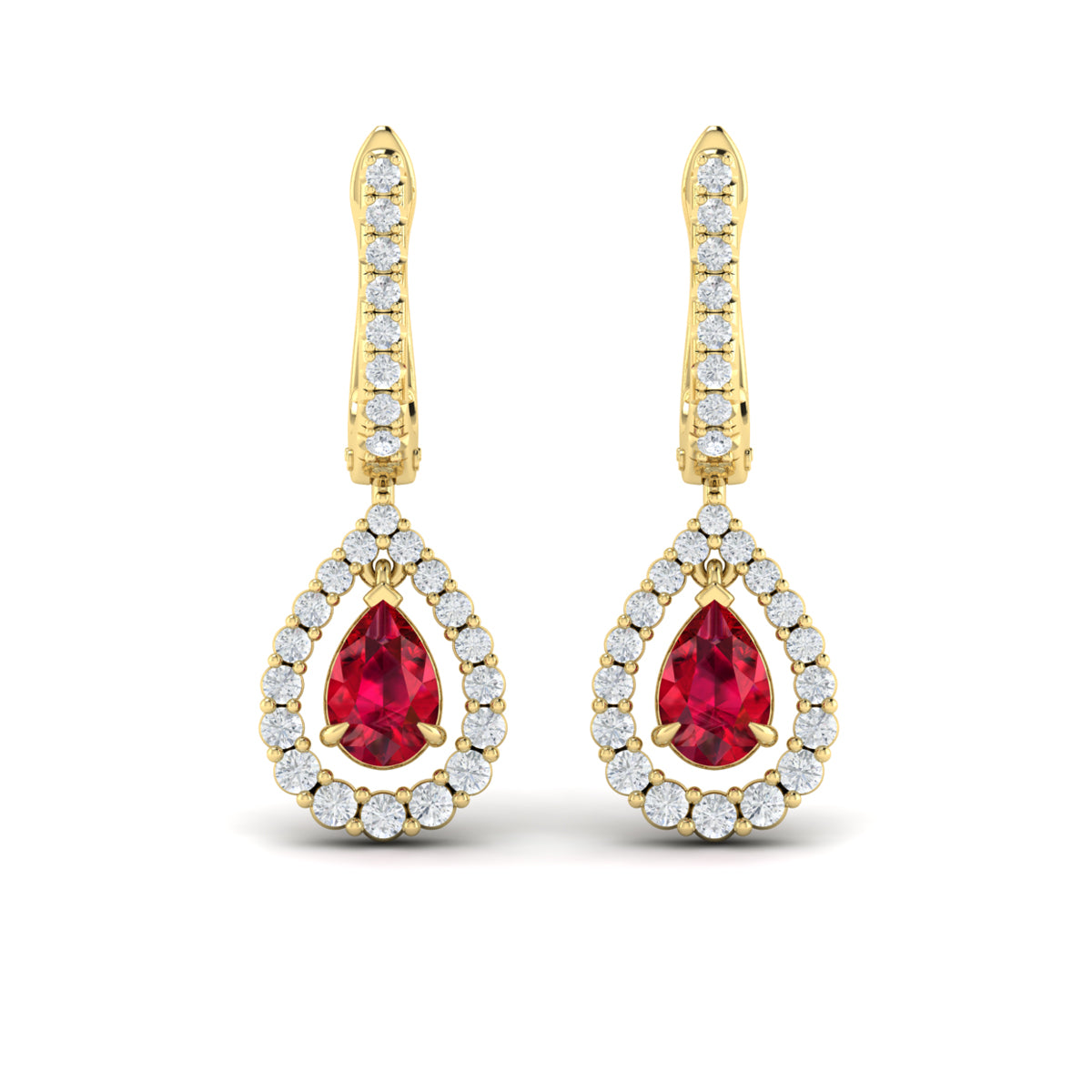 Tear Drop Ruby and Diamond Earrings