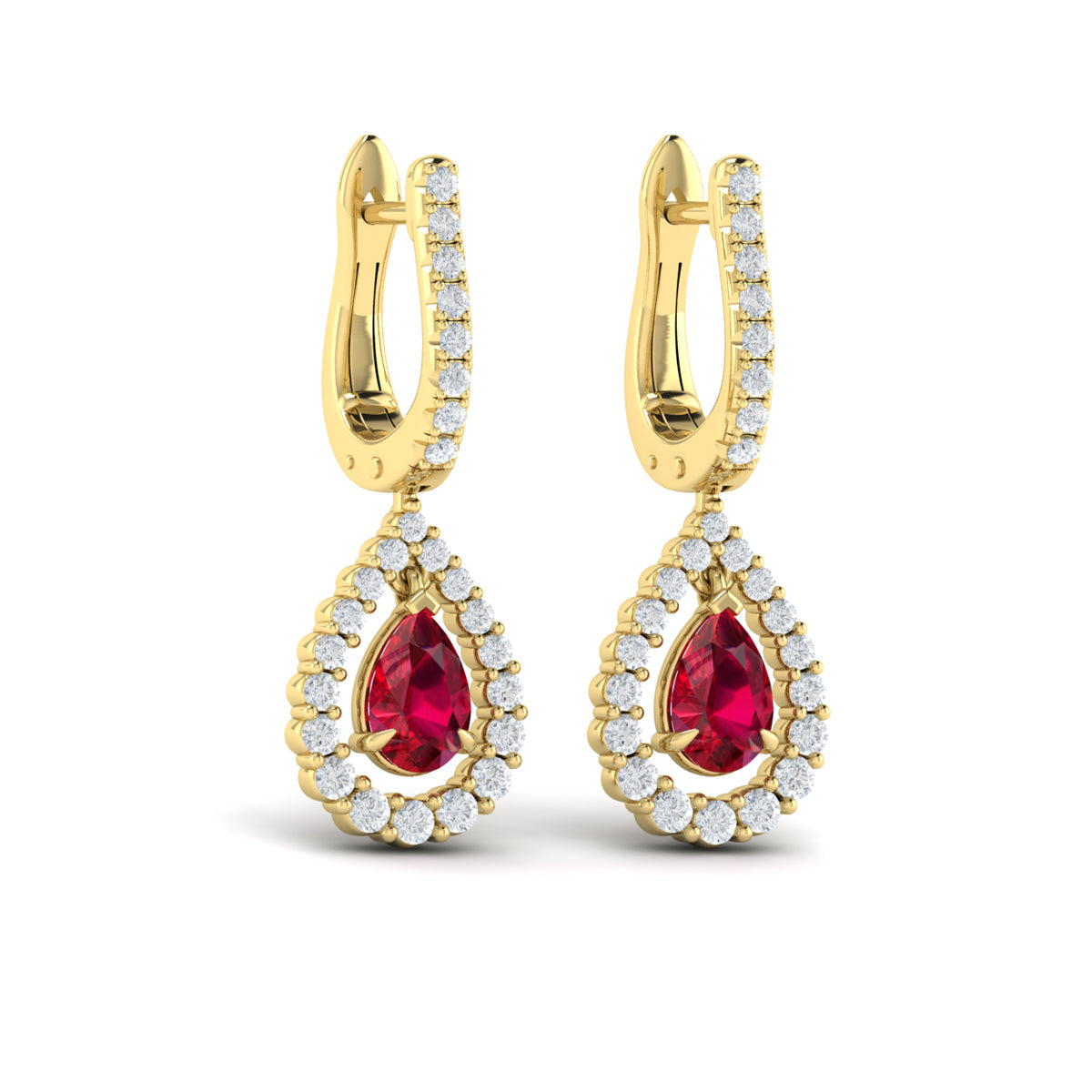 Tear Drop Ruby and Diamond Earrings
