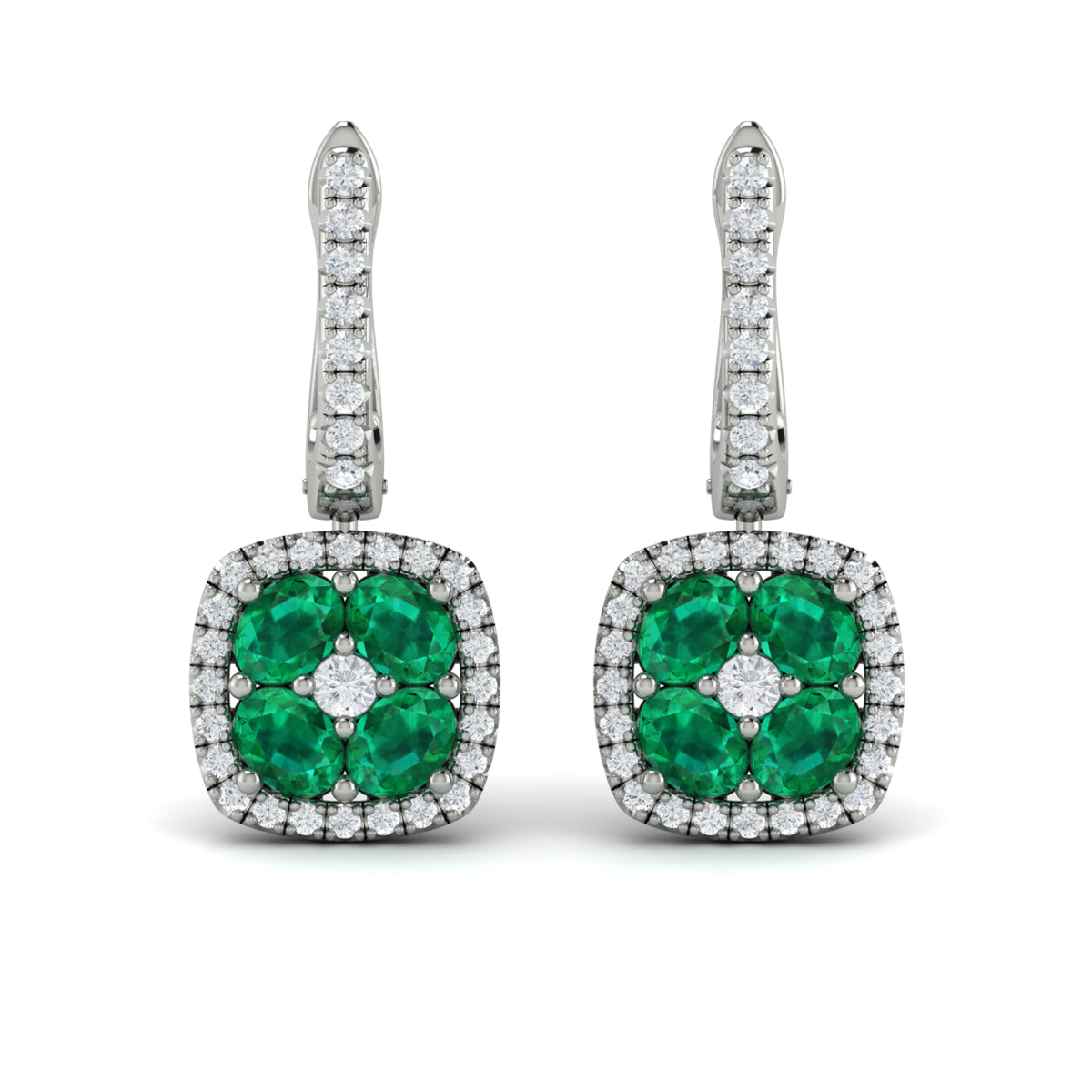 Cushion Diamond and Multi Emerald Earrings