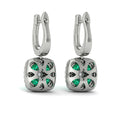 Cushion Diamond and Multi Emerald Earrings
