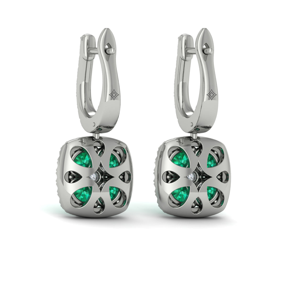 Cushion Diamond and Multi Emerald Earrings