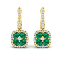 Cushion Diamond and Multi Emerald Earrings