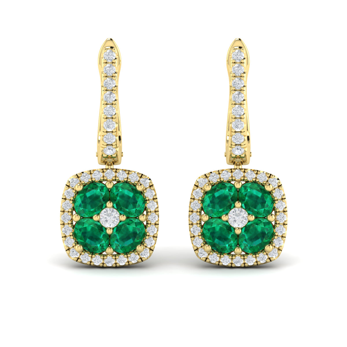 Cushion Diamond and Multi Emerald Earrings