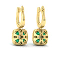 Cushion Diamond and Multi Emerald Earrings