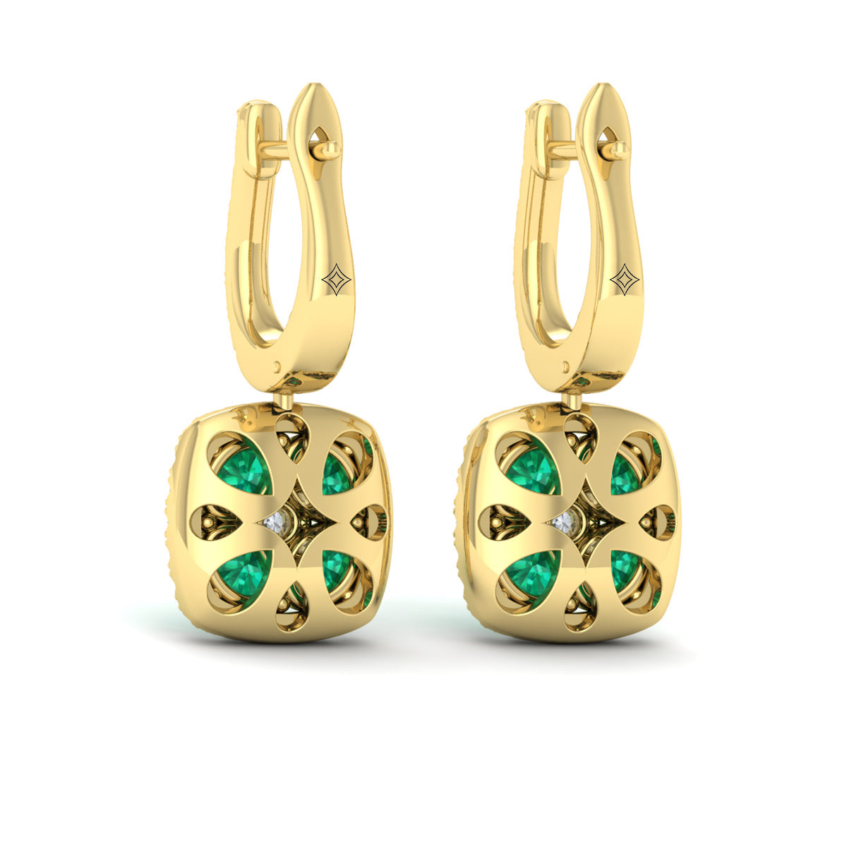 Cushion Diamond and Multi Emerald Earrings