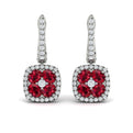 Cushion Diamond and Multi Ruby Earrings
