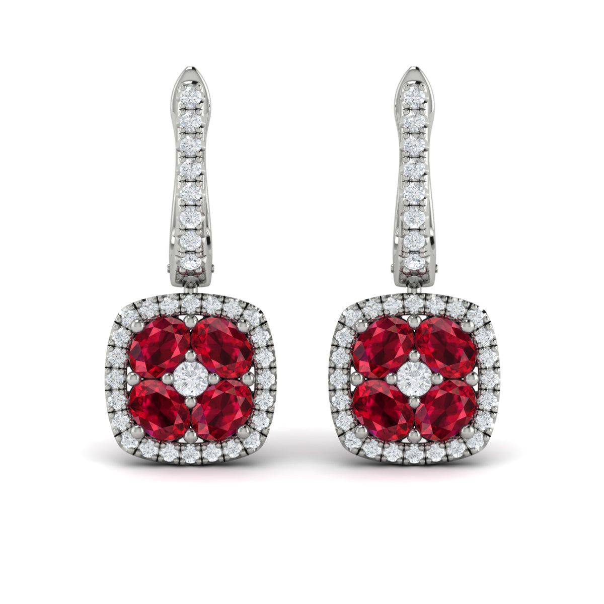 Cushion Diamond and Multi Ruby Earrings