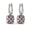 Cushion Diamond and Multi Ruby Earrings