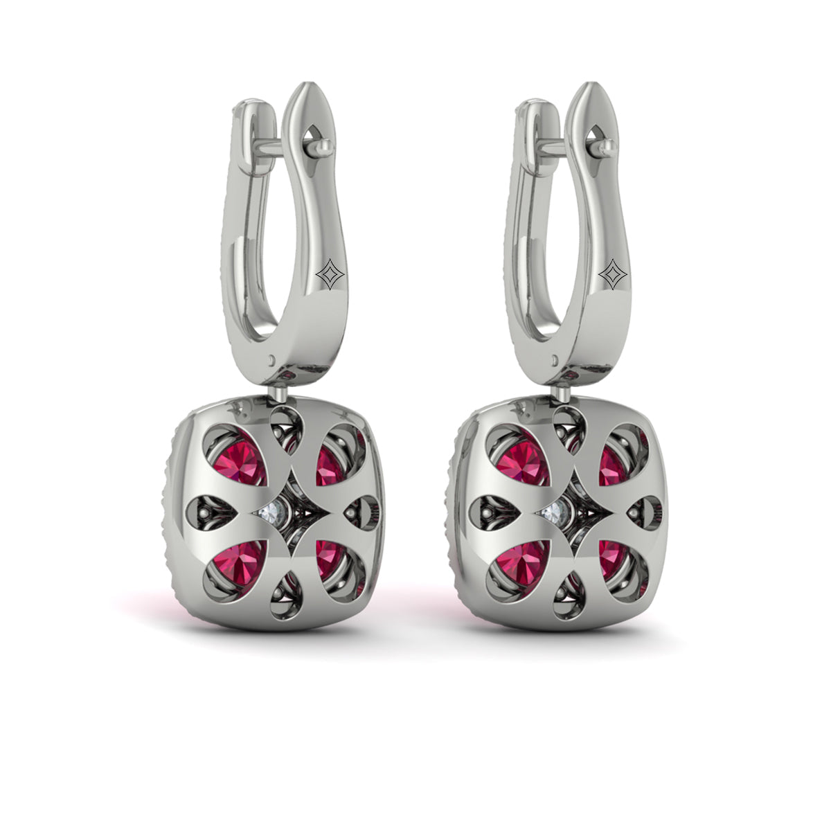 Cushion Diamond and Multi Ruby Earrings