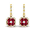 Cushion Diamond and Multi Ruby Earrings