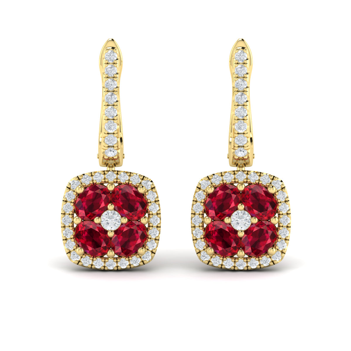 Cushion Diamond and Multi Ruby Earrings