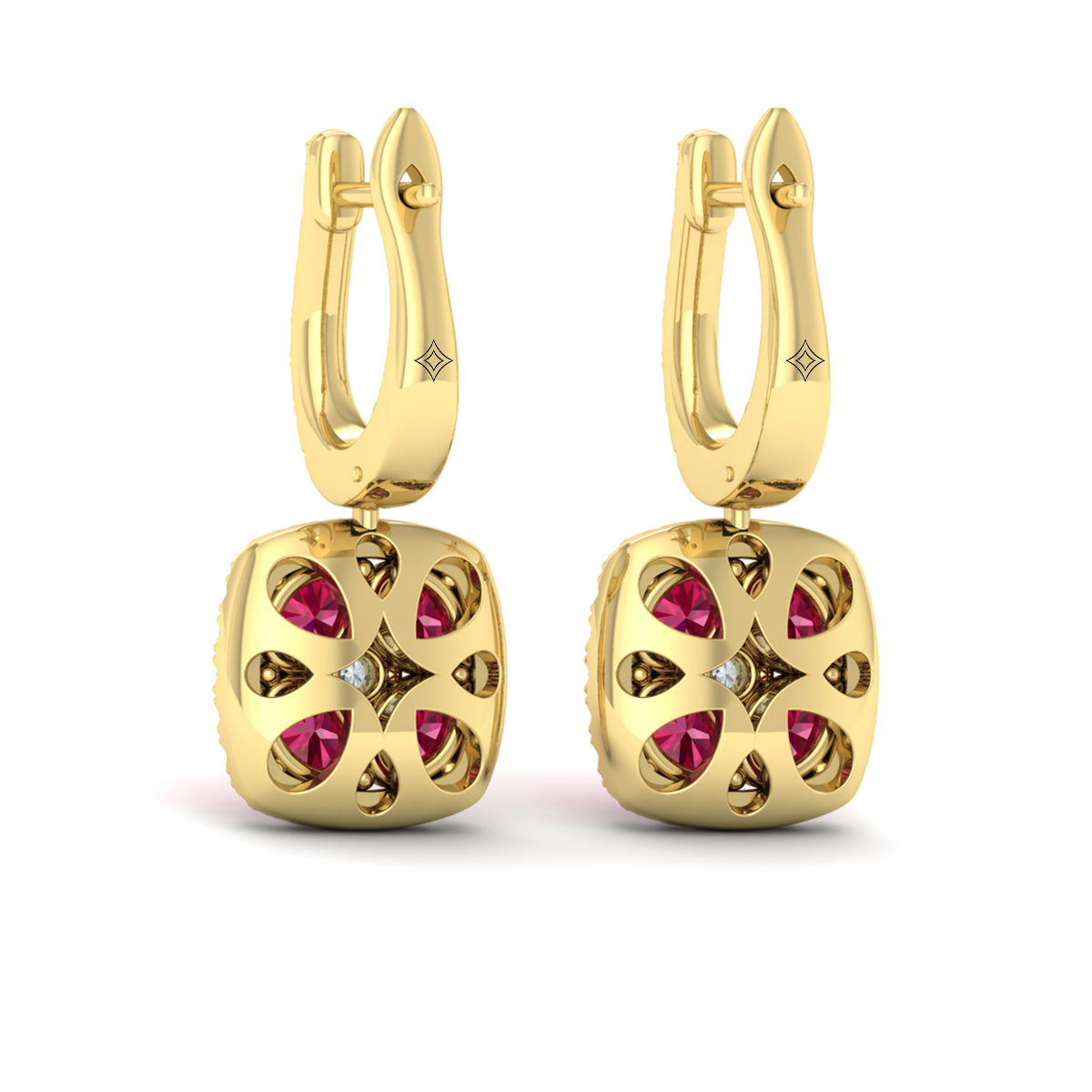 Cushion Diamond and Multi Ruby Earrings