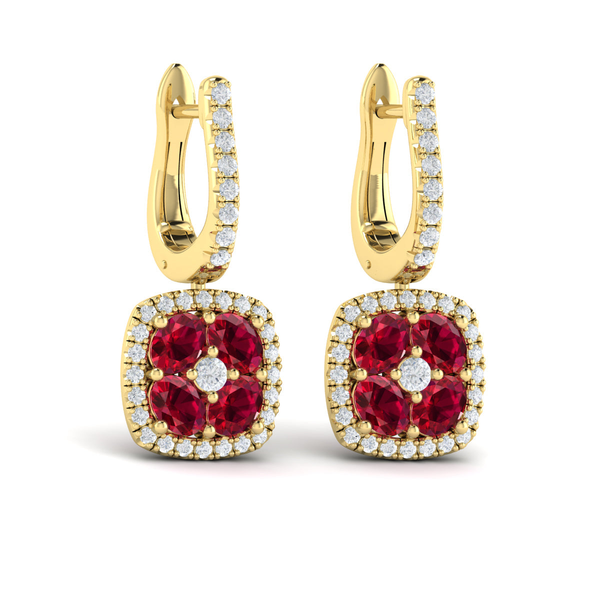 Cushion Diamond and Multi Ruby Earrings