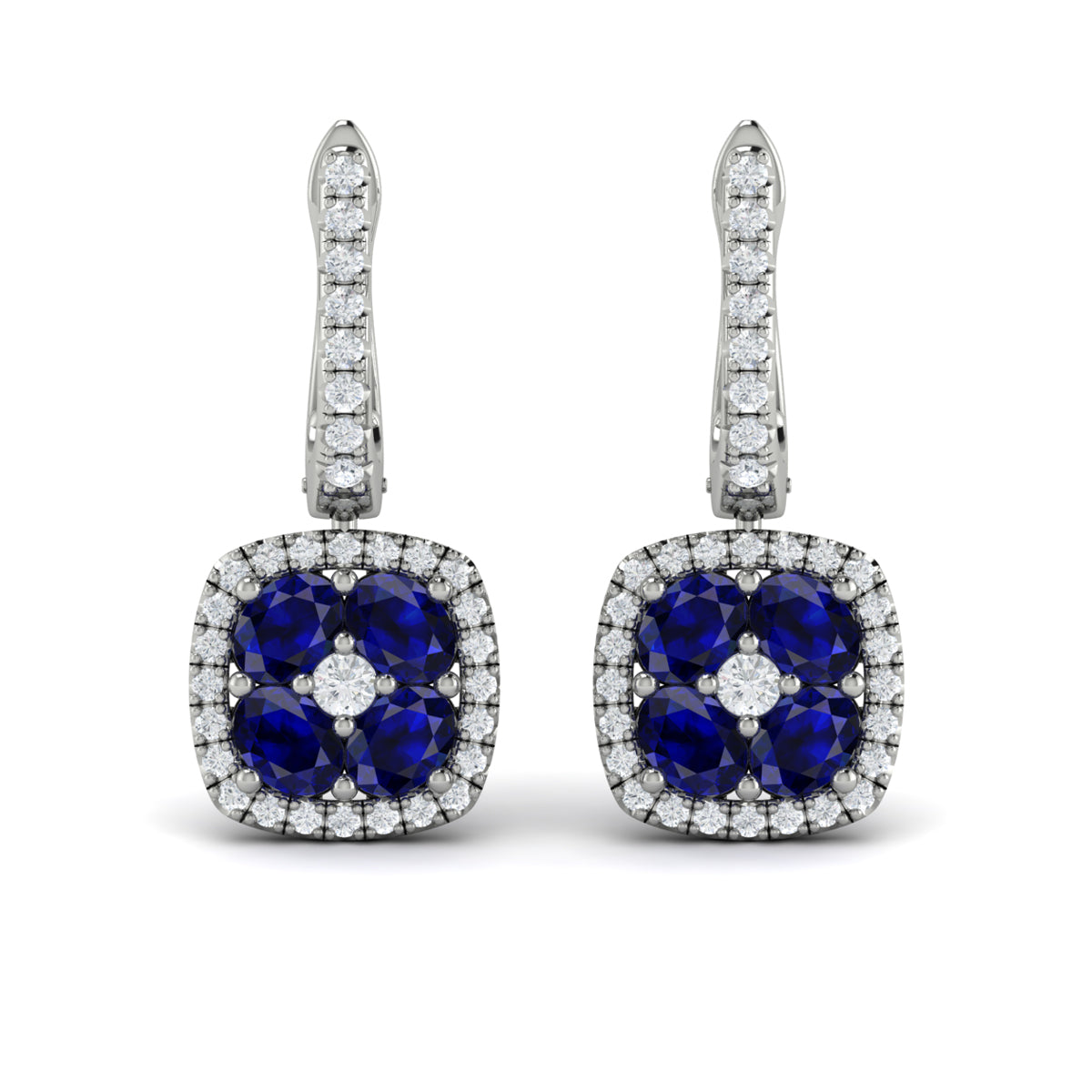 Cushion Diamond and Multi Sapphire Earrings