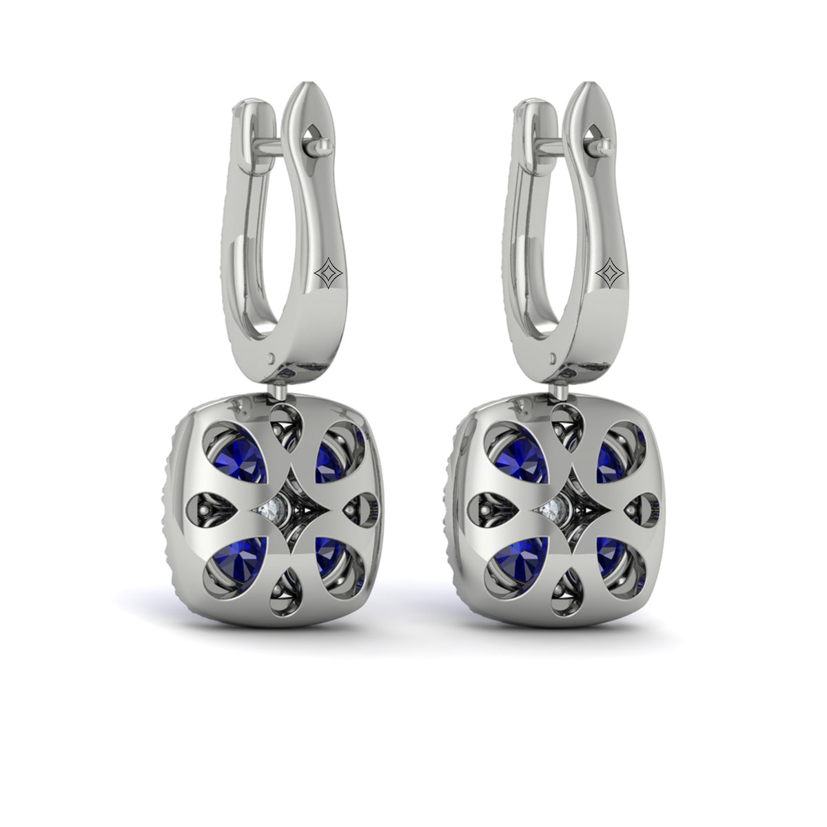 Cushion Diamond and Multi Sapphire Earrings