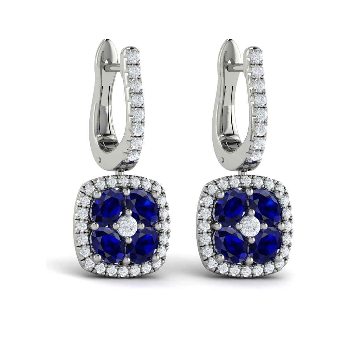 Cushion Diamond and Multi Sapphire Earrings