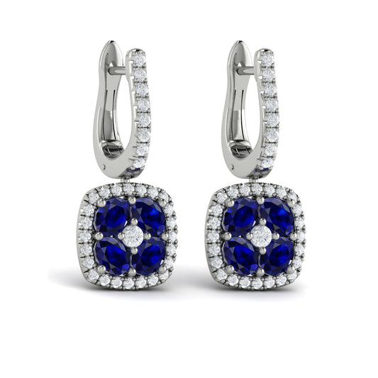 Cushion Diamond and Multi Sapphire Earrings