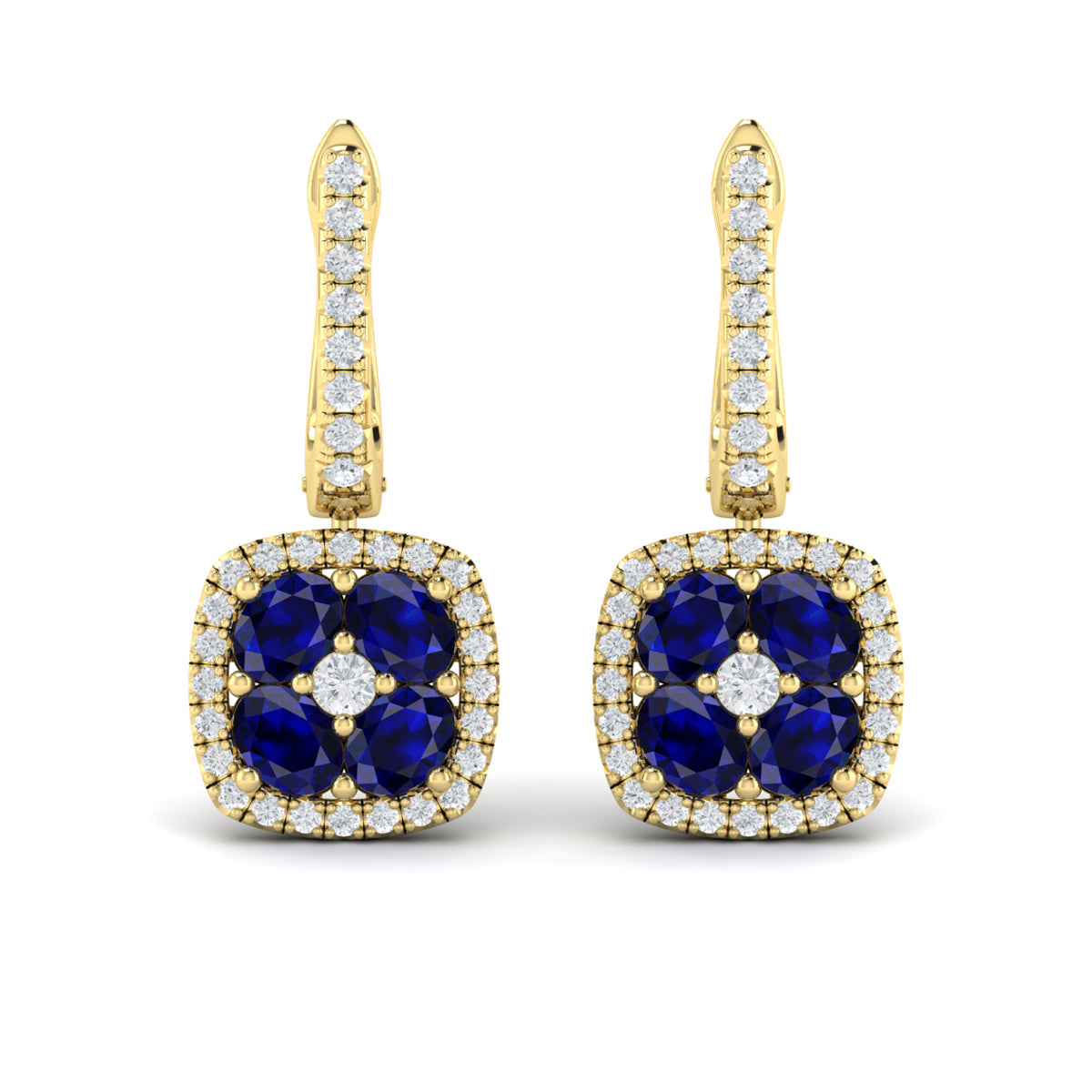 Cushion Diamond and Multi Sapphire Earrings