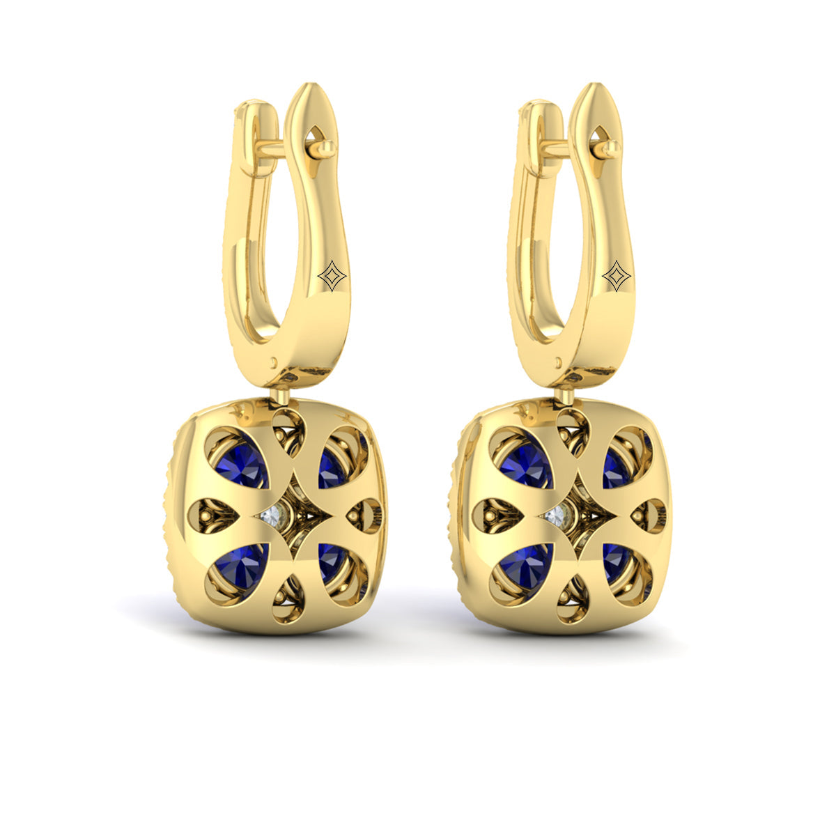 Cushion Diamond and Multi Sapphire Earrings