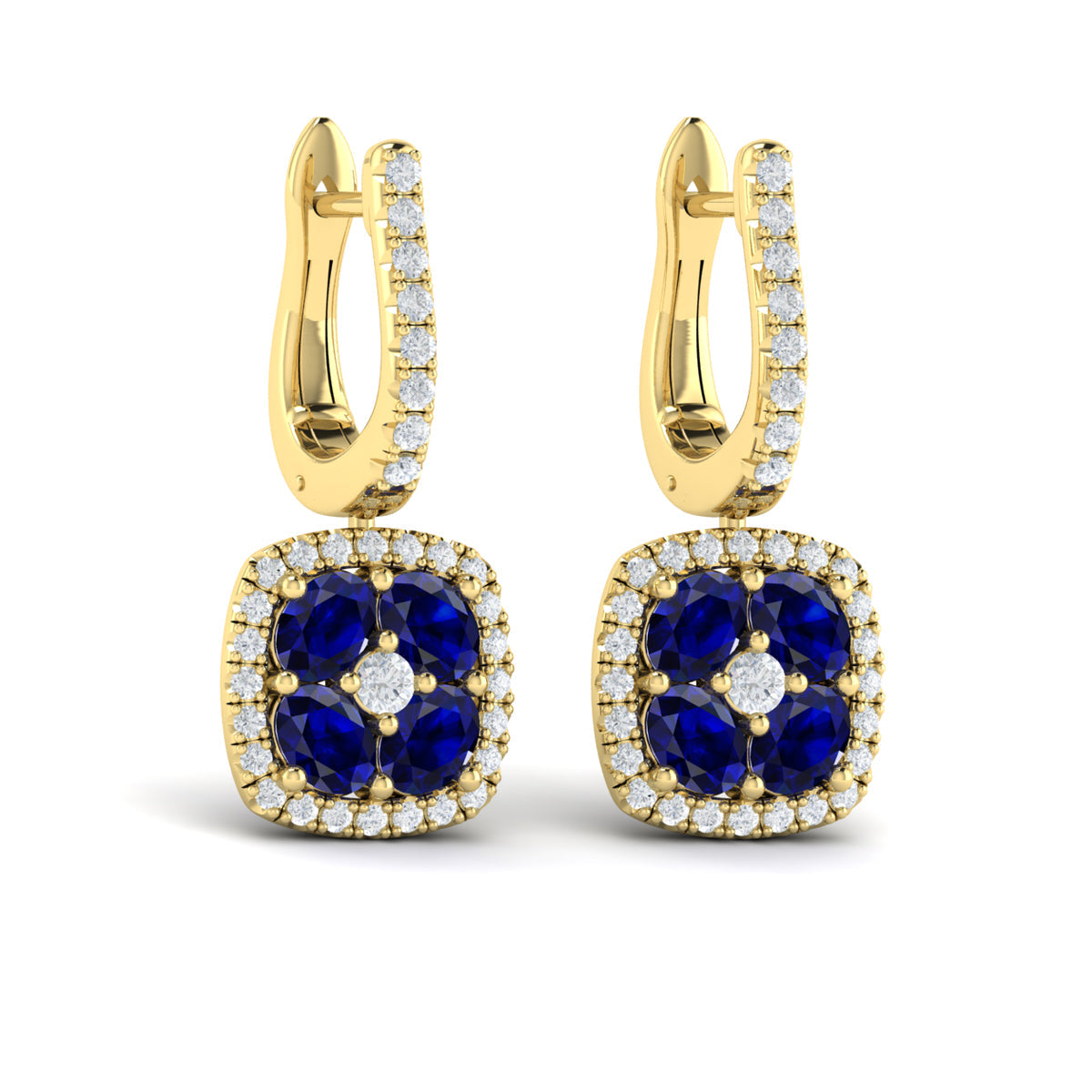 Cushion Diamond and Multi Sapphire Earrings